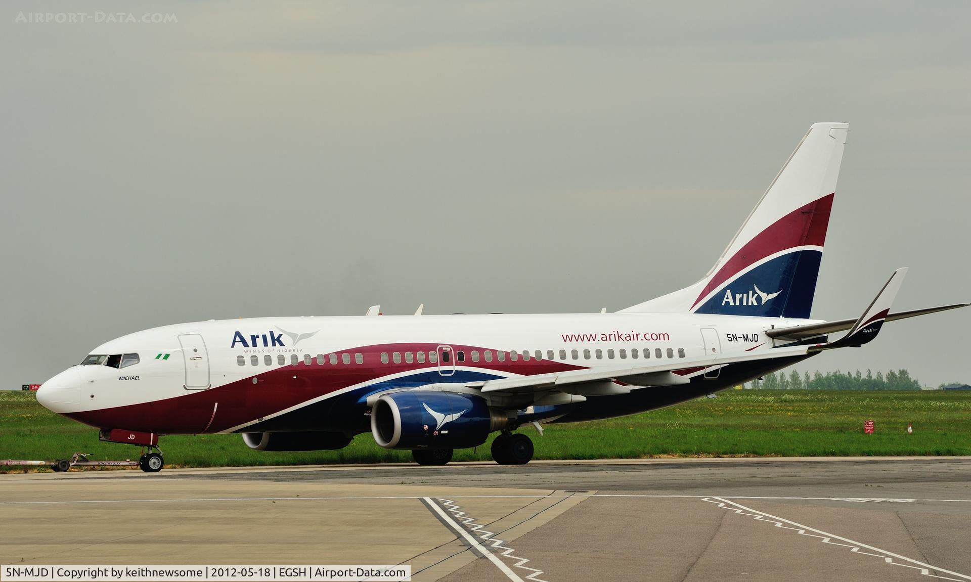 5N-MJD, 2007 Boeing 737-7BD C/N 36073, Being towed across the apron following removal from Air Livery spray shop !