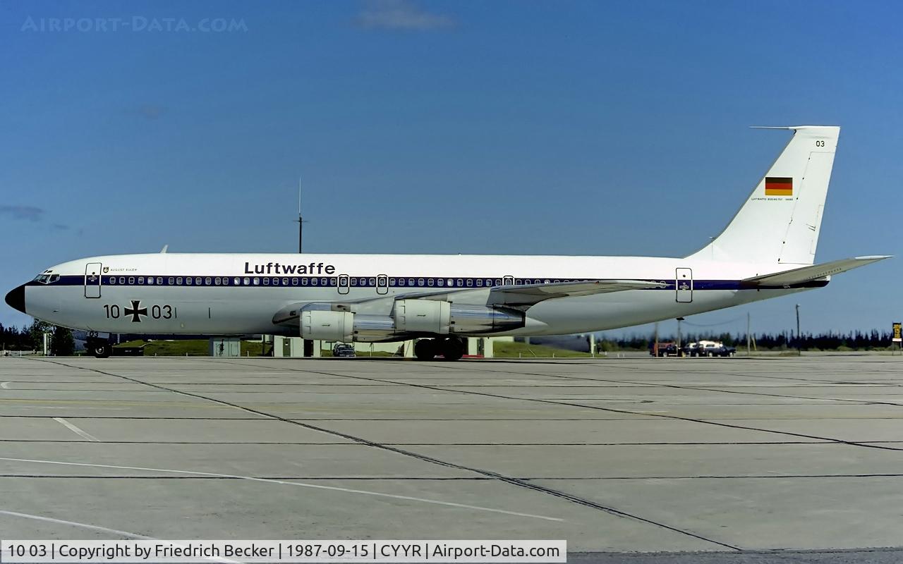 10 03, 1968 Boeing 707-307C C/N 19999, August Euler is taxying to the active at CFB Goose Bay