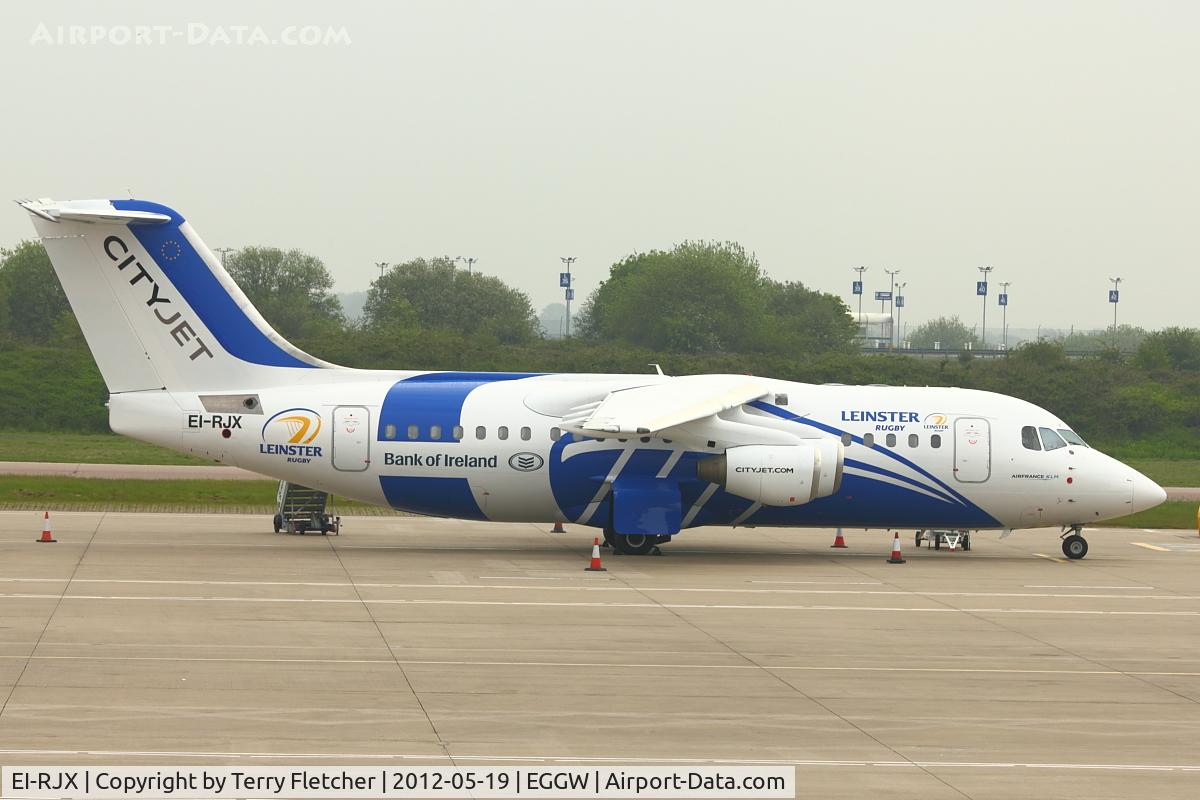 EI-RJX, 2000 BAe Systems Avro 146-RJ85A C/N E.2372, Painted specially in Leinster Rugby colours - for transporting the Leinster team to London for the 2012 Heinekin Trophy Rugby Final