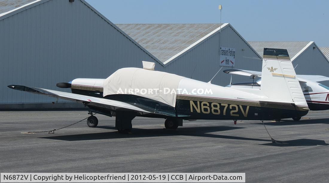 N6872V, 1975 Mooney M20F Executive C/N 22-1265, Covered up, tied down and parked in transient parking