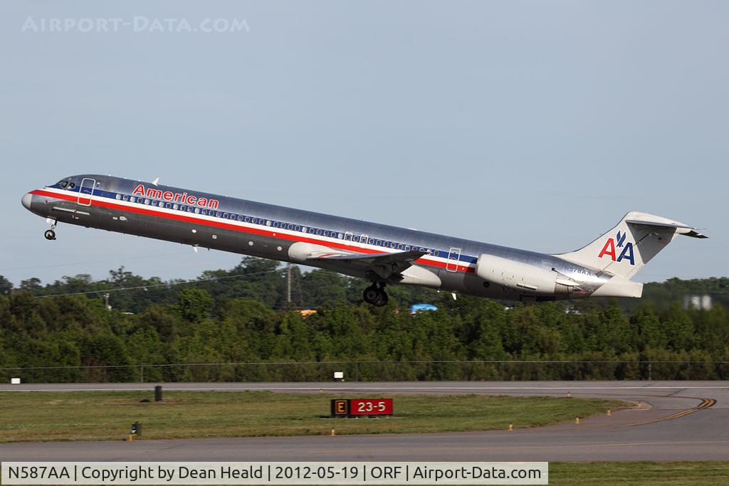 N587AA, 1991 McDonnell Douglas MD-82 (DC-9-82) C/N 53250, American Airlines N587AA (FLT AAL1187) departing RWY 5 en route to Dallas/Fort Worth Int'l (KDFW).