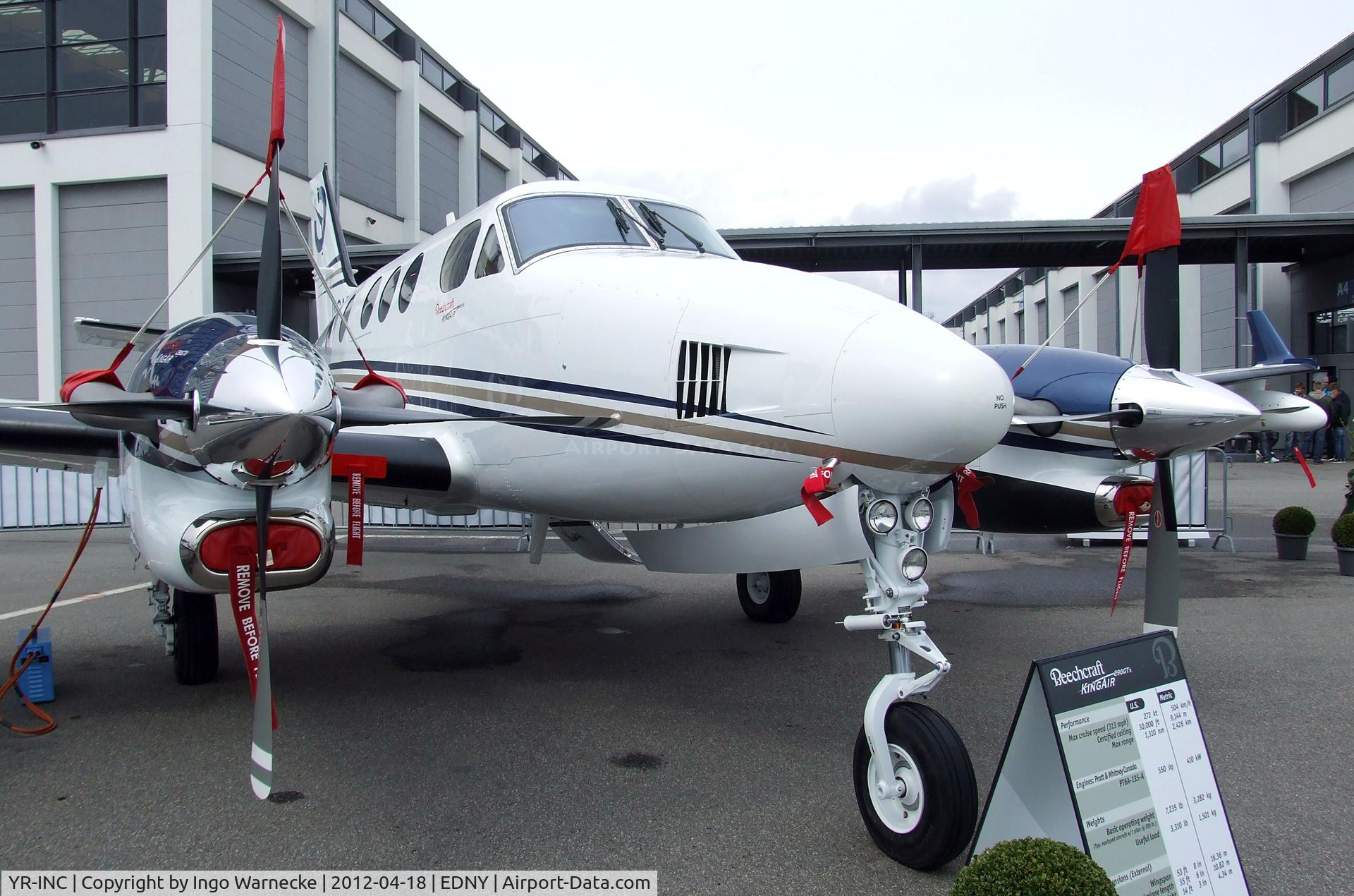YR-INC, Beechcraft C90GTx King Air C/N LJ-2018, Beechcraft C90GTX King Air meteorological research aircraft of INCAS at the AERO 2012, Friedrichshafen