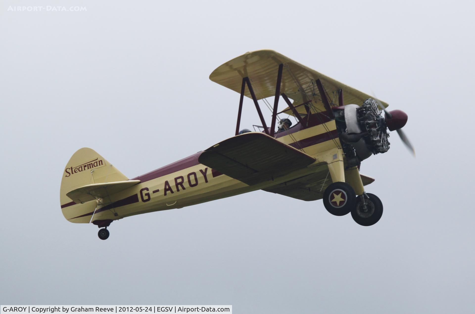 G-AROY, 1942 Boeing PT-17 Kaydet (A75N1) C/N 75-4775, Just airbourne.