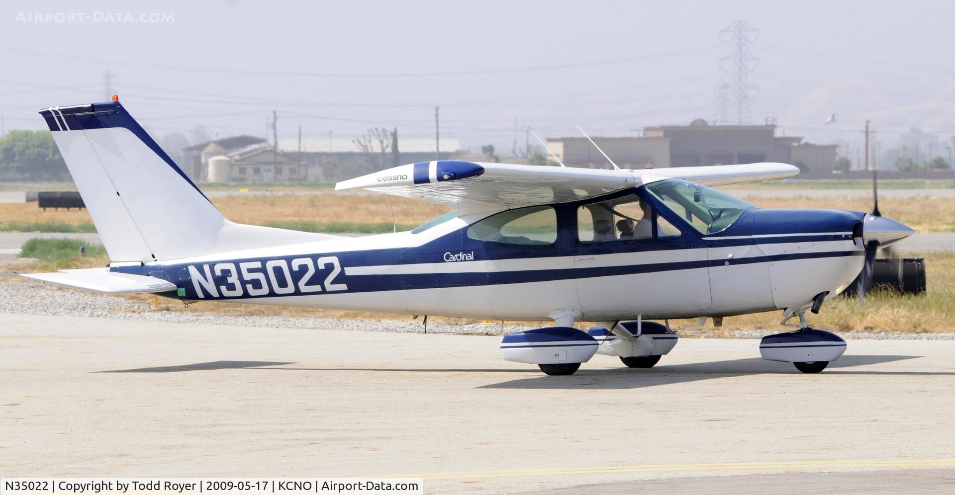 N35022, 1974 Cessna 177B Cardinal C/N 17702161, Taxiing to parking at Chino