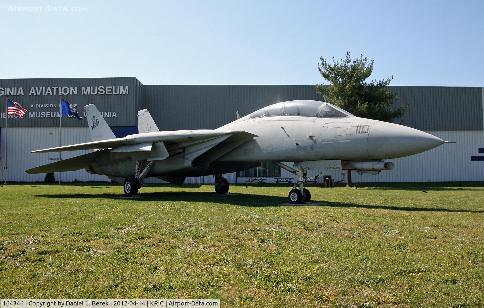 164346, 1992 Grumman F-14D Tomcat C/N 621, This 1992-build Tomcat stands guard in front of the Virginia Aviation Museum, an institution better known for its collection of Golden Age aircraft.