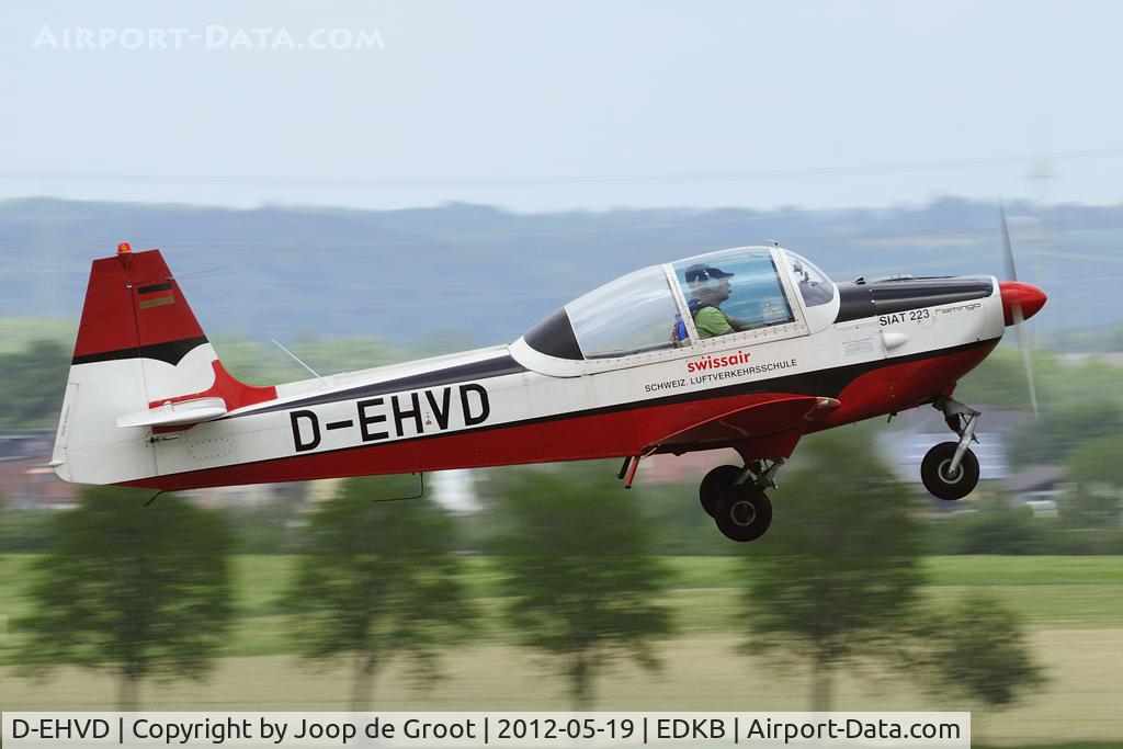 D-EHVD, SIAT 223K-1 Flamingo C/N 020, still wearing the Swissair Flying School markings.