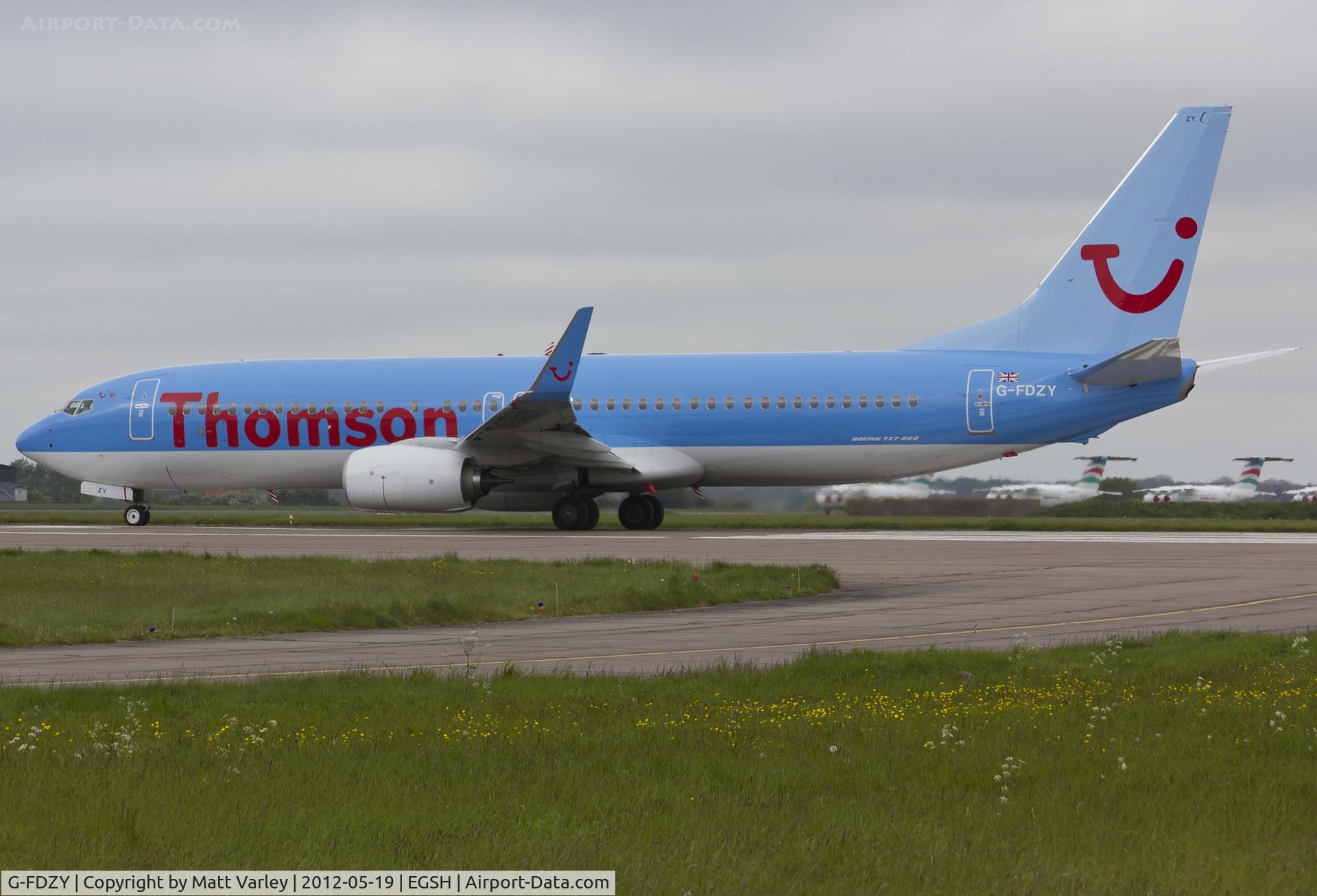 G-FDZY, 2011 Boeing 737-8K5 C/N 37261, About to depart EGSH.