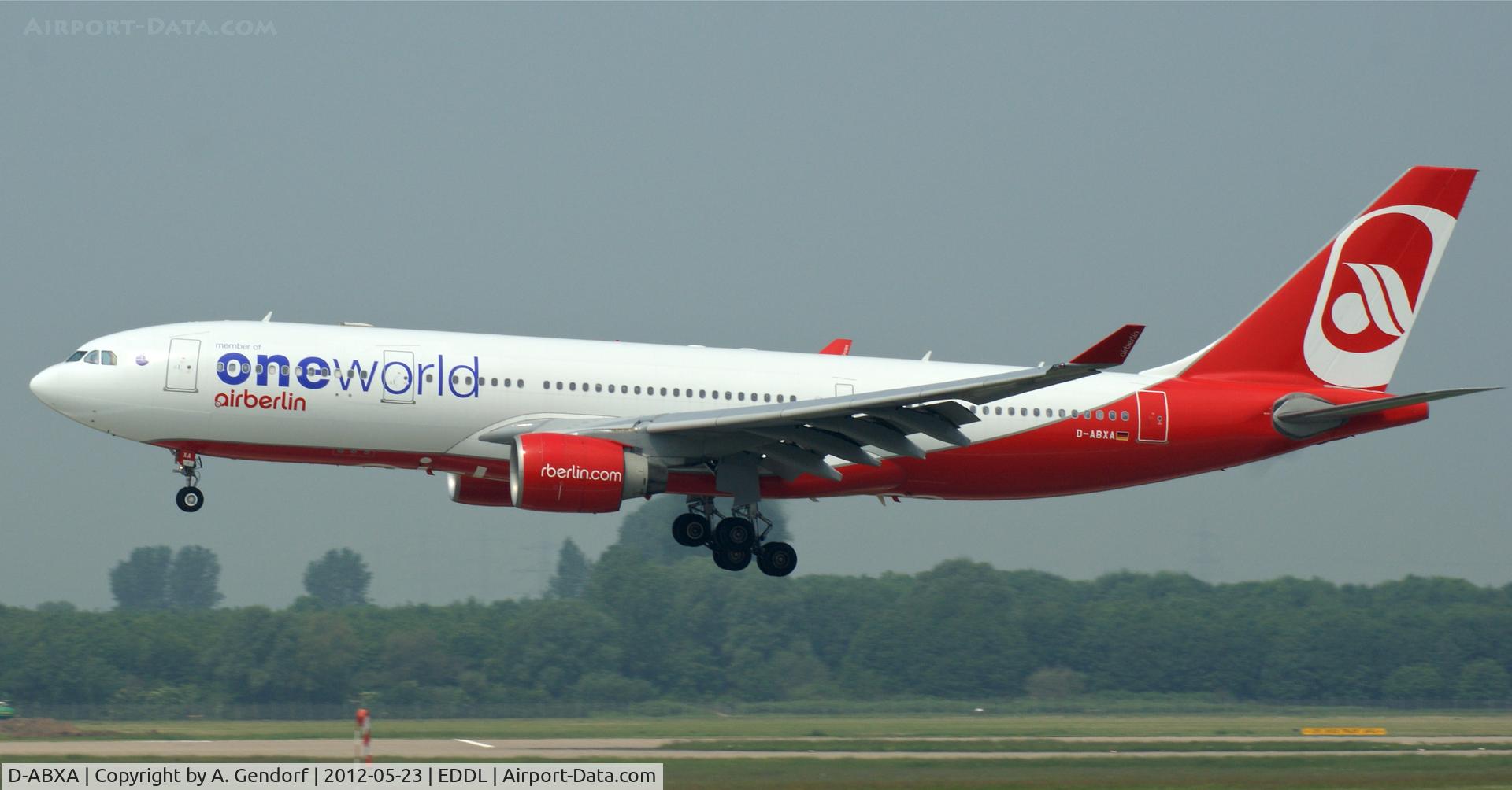 D-ABXA, 1999 Airbus A330-223 C/N 288, Air Berlin (oneworld titel), on short finals at Düsseldorf Int´l (EDDL)
