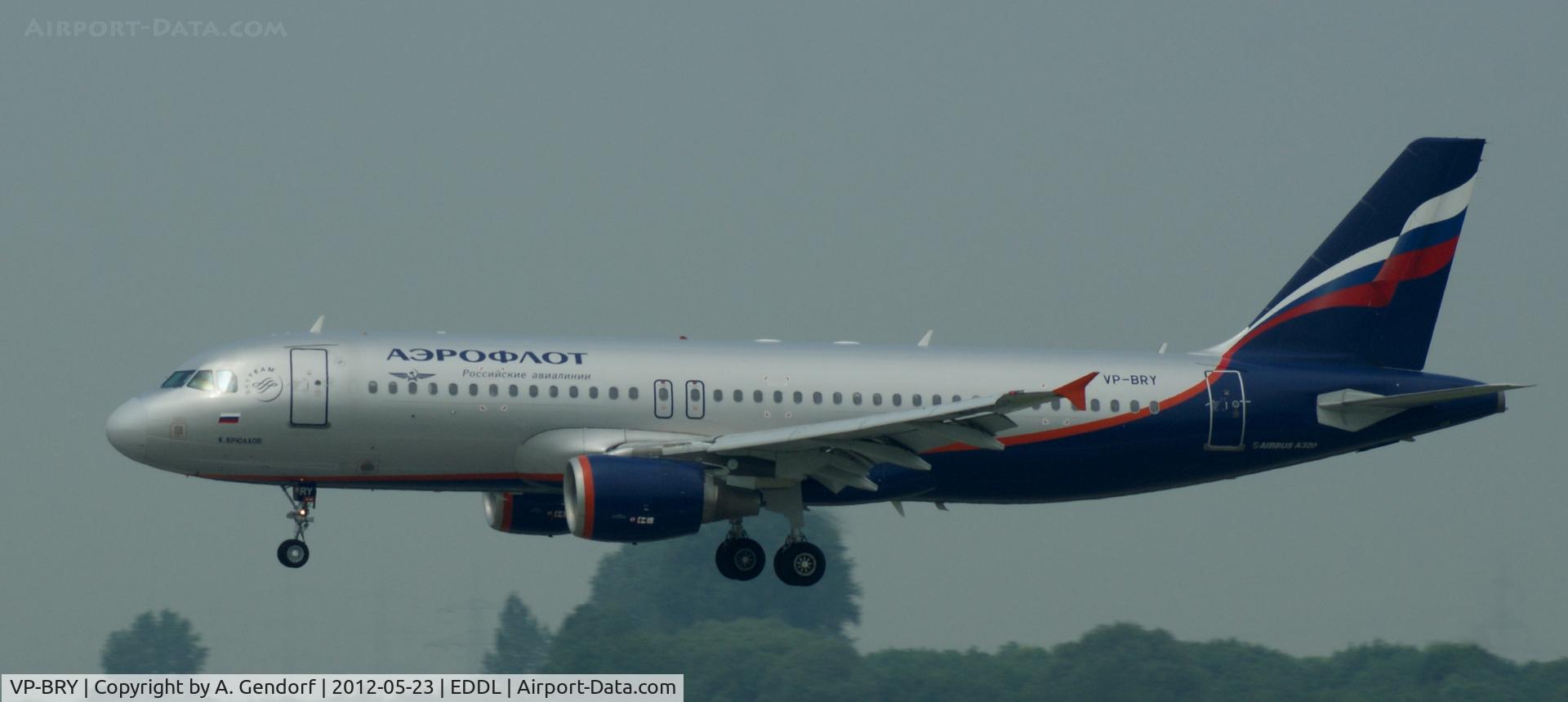 VP-BRY, 2007 Airbus A320-214 C/N 3052, Aeroflot, is here on finals at Düsseldorf Int´l (EDDL)