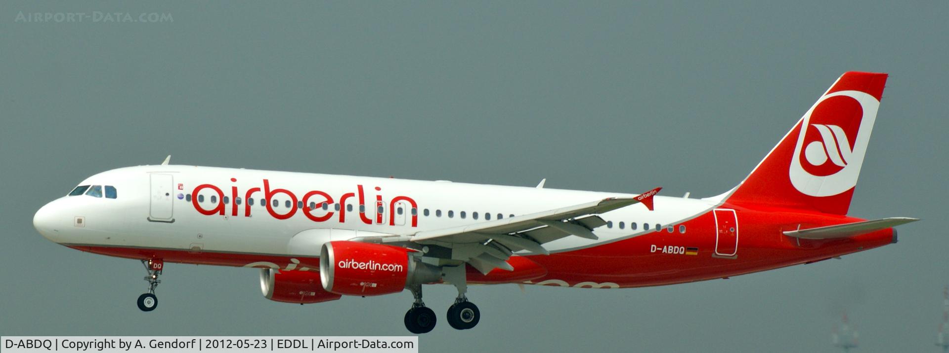 D-ABDQ, 2007 Airbus A320-214 C/N 3121, Air Berlin, on short finals at Düsseldorf Int´l (EDDL)