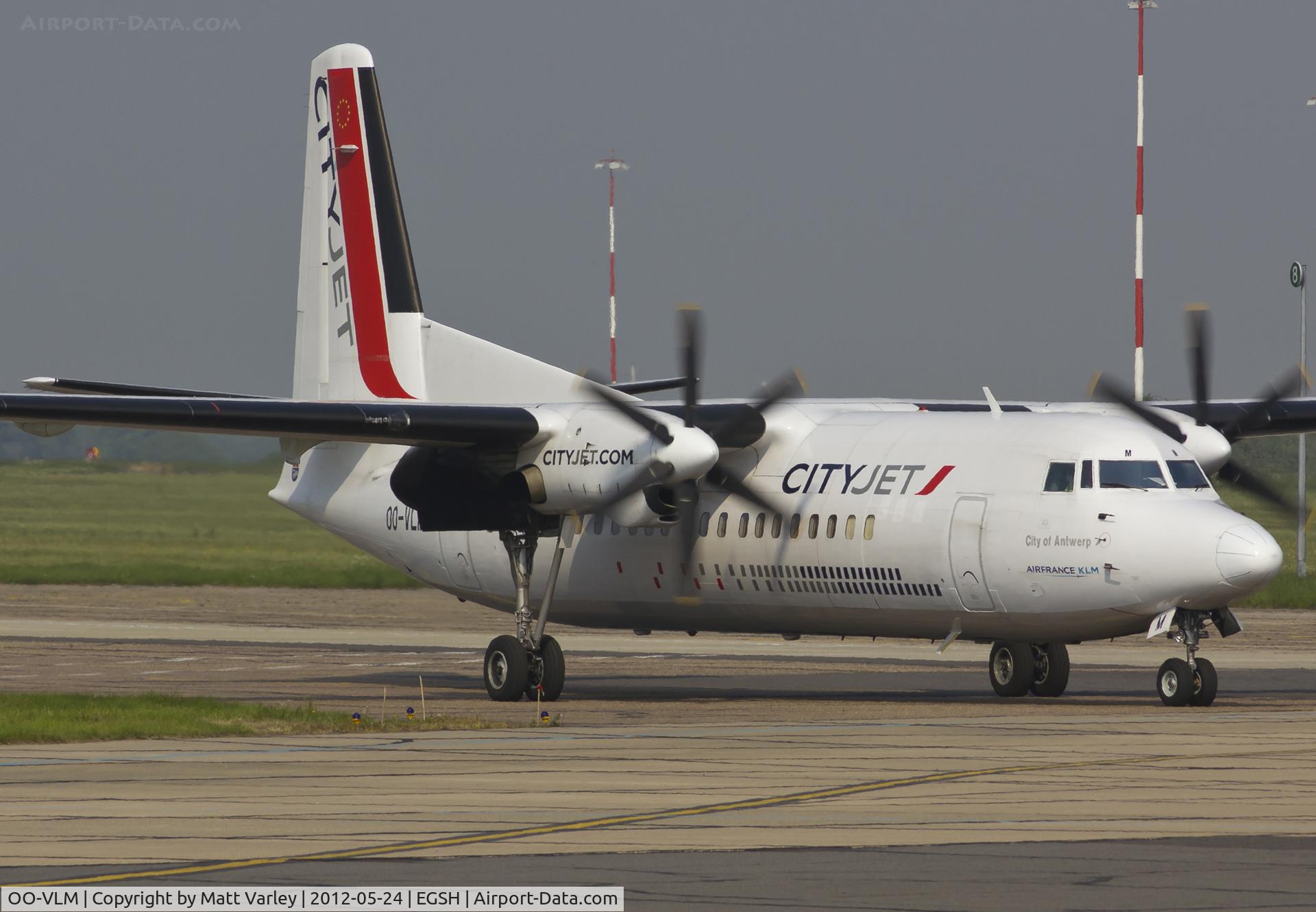 OO-VLM, 1988 Fokker 50 C/N 20135, Arriving at EGSH for engineering by KLM Uk.