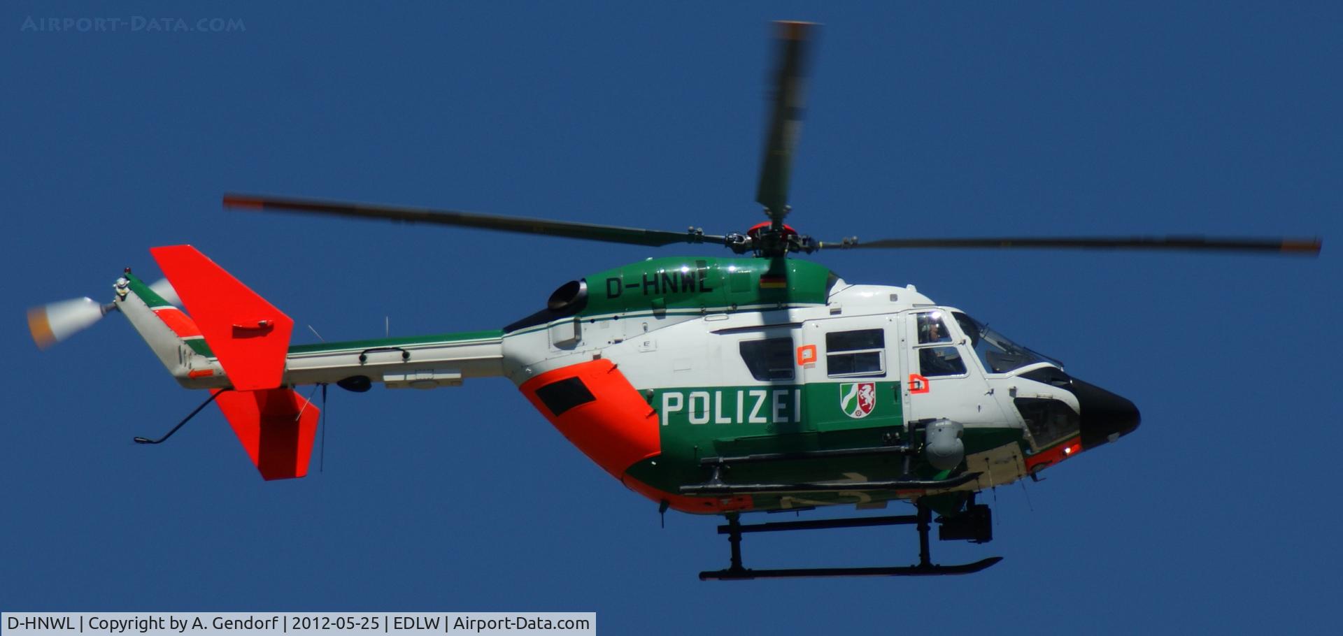 D-HNWL, Eurocopter-Kawasaki BK-117A-3 C/N 7212, Polizei, is flying back to the base at Dortmund-Wickede Airport (EDLW)