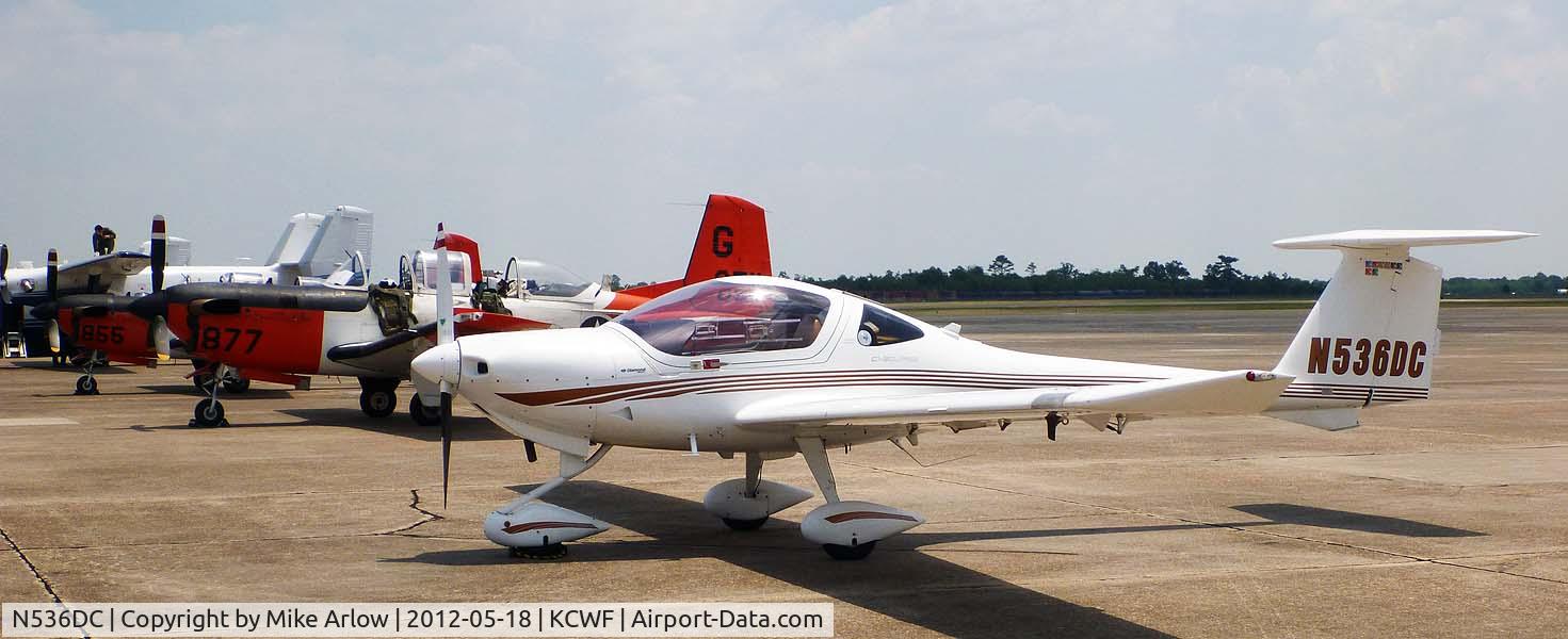 N536DC, 2003 Diamond DA-20C-1 Eclipse C/N C0236, N536DC parked on military flight line at Chennault International Airport, Lake Charles, Louisiana on May 18, 2012.