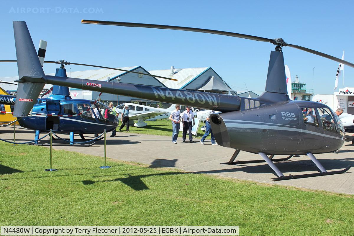 N4480W, 2012 Robinson R66 Turbine C/N 0096, Exibited in the Static Park at 2012 AeroExpo at Sywell