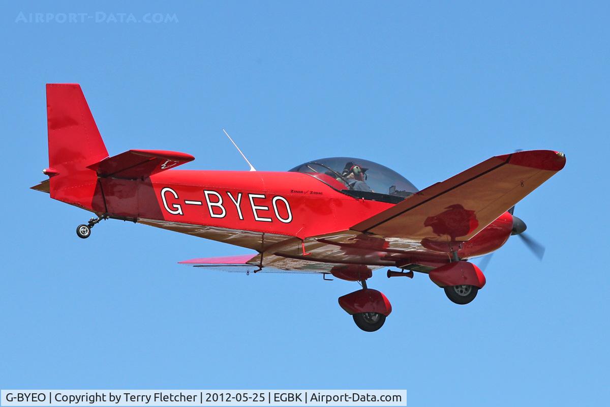 G-BYEO, 1999 Zenair CH-601 HDS Zodiac C/N PFA 162-13345, A visitor to Sywell , on Day 1 of 2012 AeroExpo