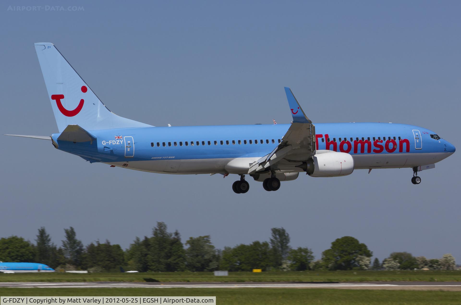 G-FDZY, 2011 Boeing 737-8K5 C/N 37261, Arriving at EGSH.