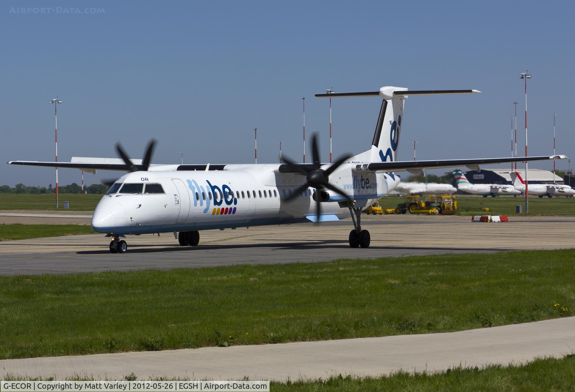 G-ECOR, 2009 De Havilland Canada DHC-8-402Q Dash 8 C/N 4248, Departing EGSH.