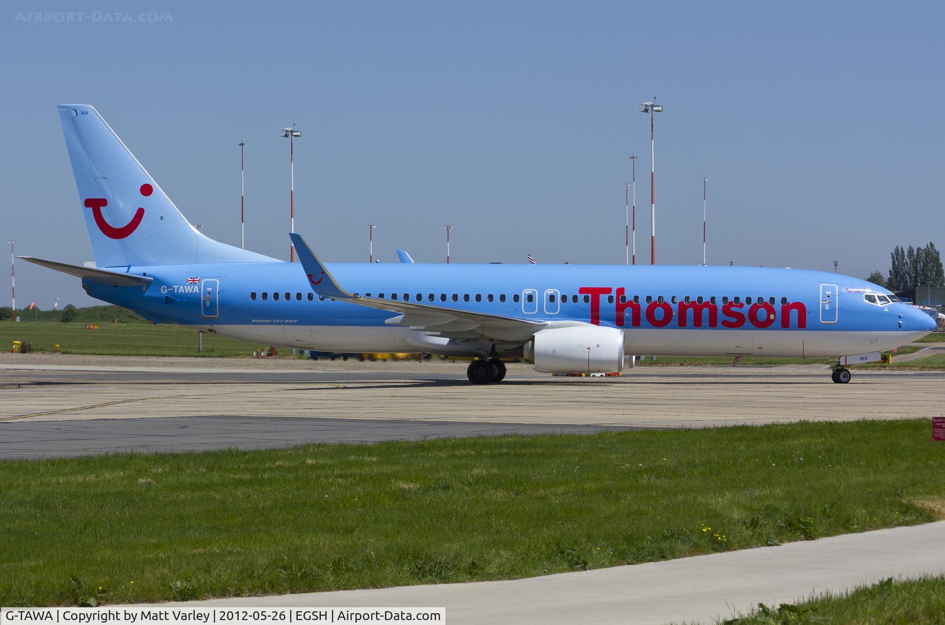 G-TAWA, 2012 Boeing 737-8K5 C/N 37264, Arriving at EGSH.