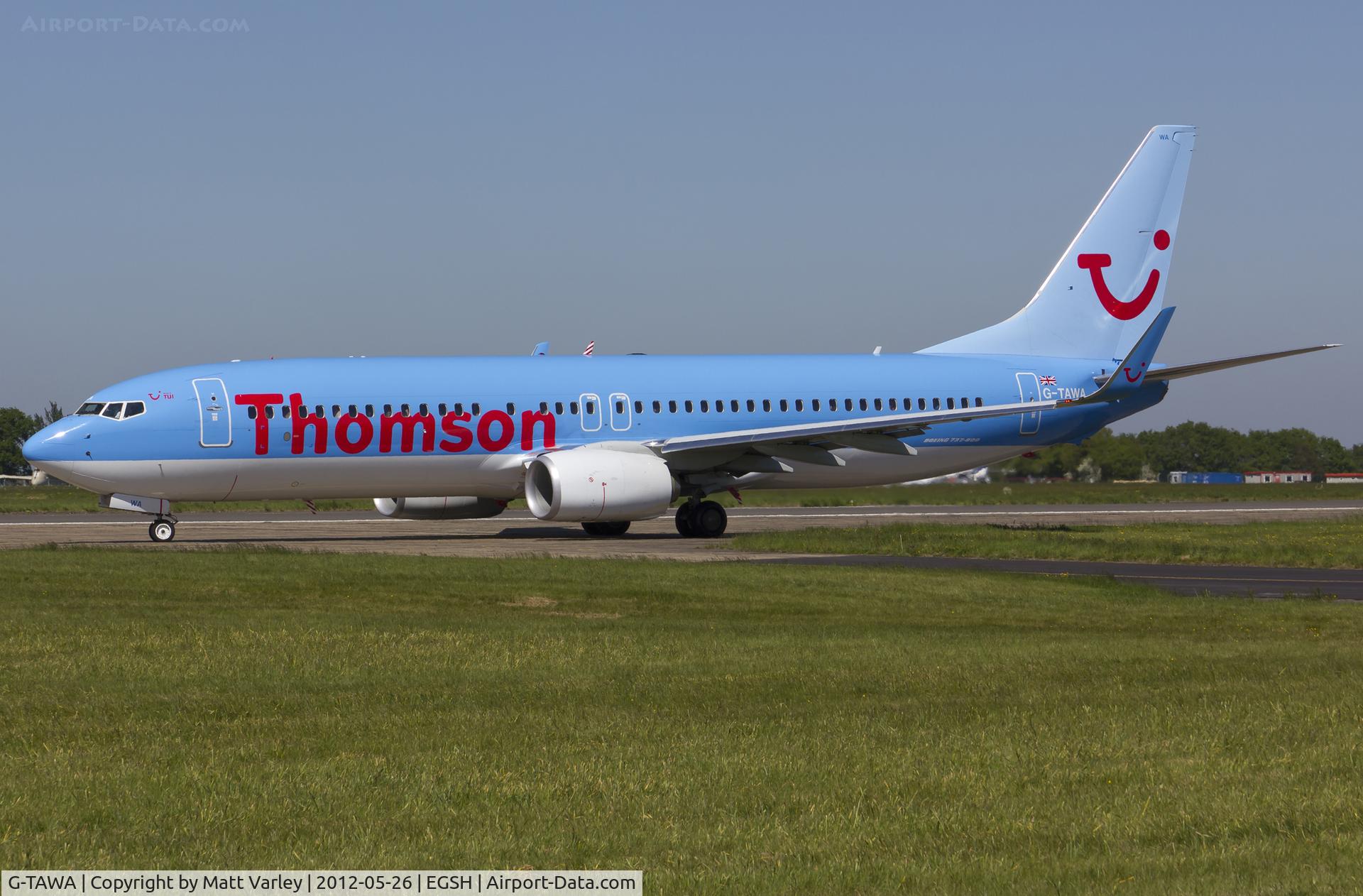 G-TAWA, 2012 Boeing 737-8K5 C/N 37264, About to depart EGSH.