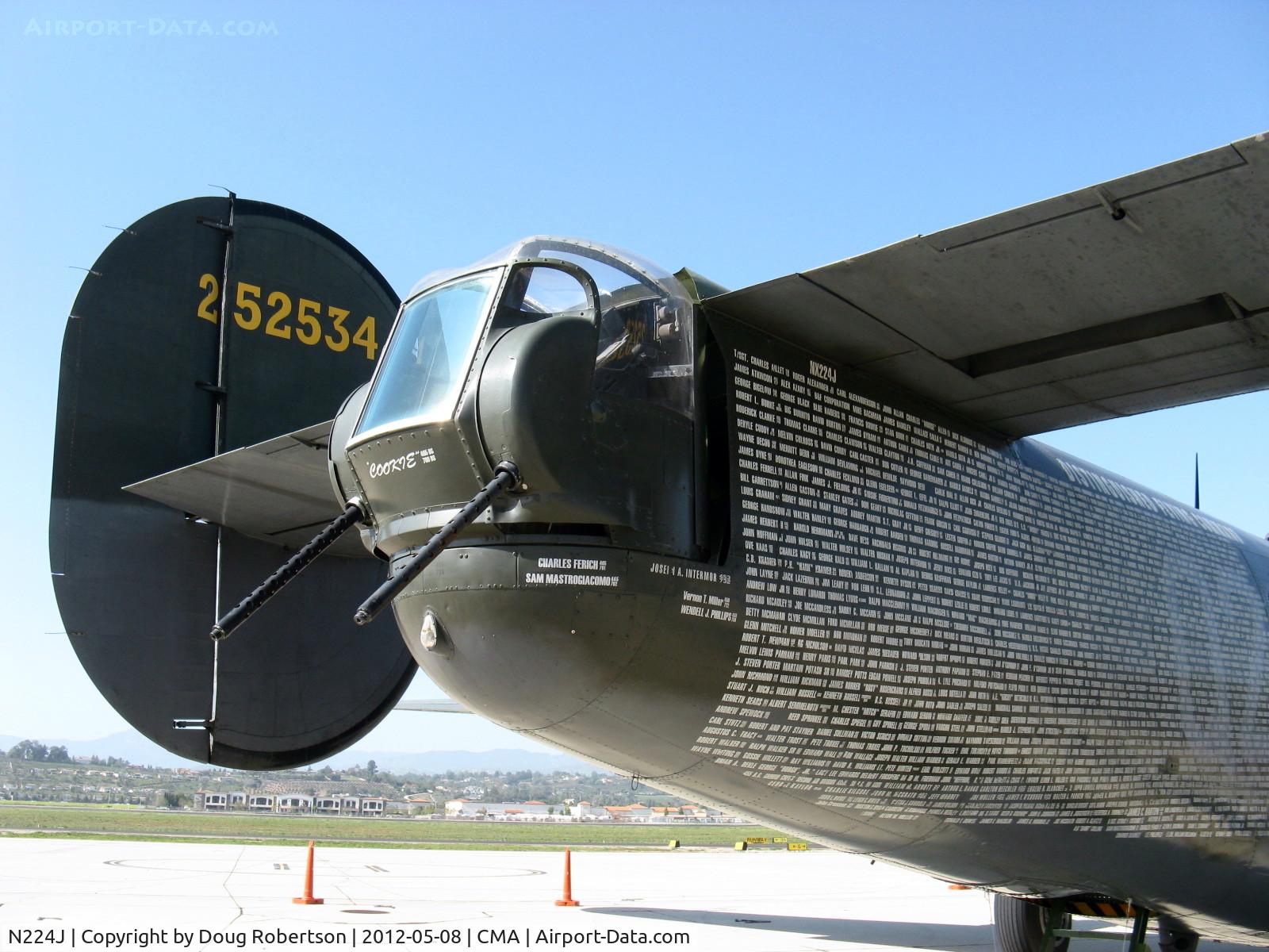 N224J, 1944 Consolidated B-24J-85-CF Liberator C/N 1347 (44-44052), 1944 Consolidated B-24J LIBERATOR 'Witchcraft', four P&W R-1830-65 Twin Wasp 1,200 Hp each, distinctive twin tails and tailgunner's turret