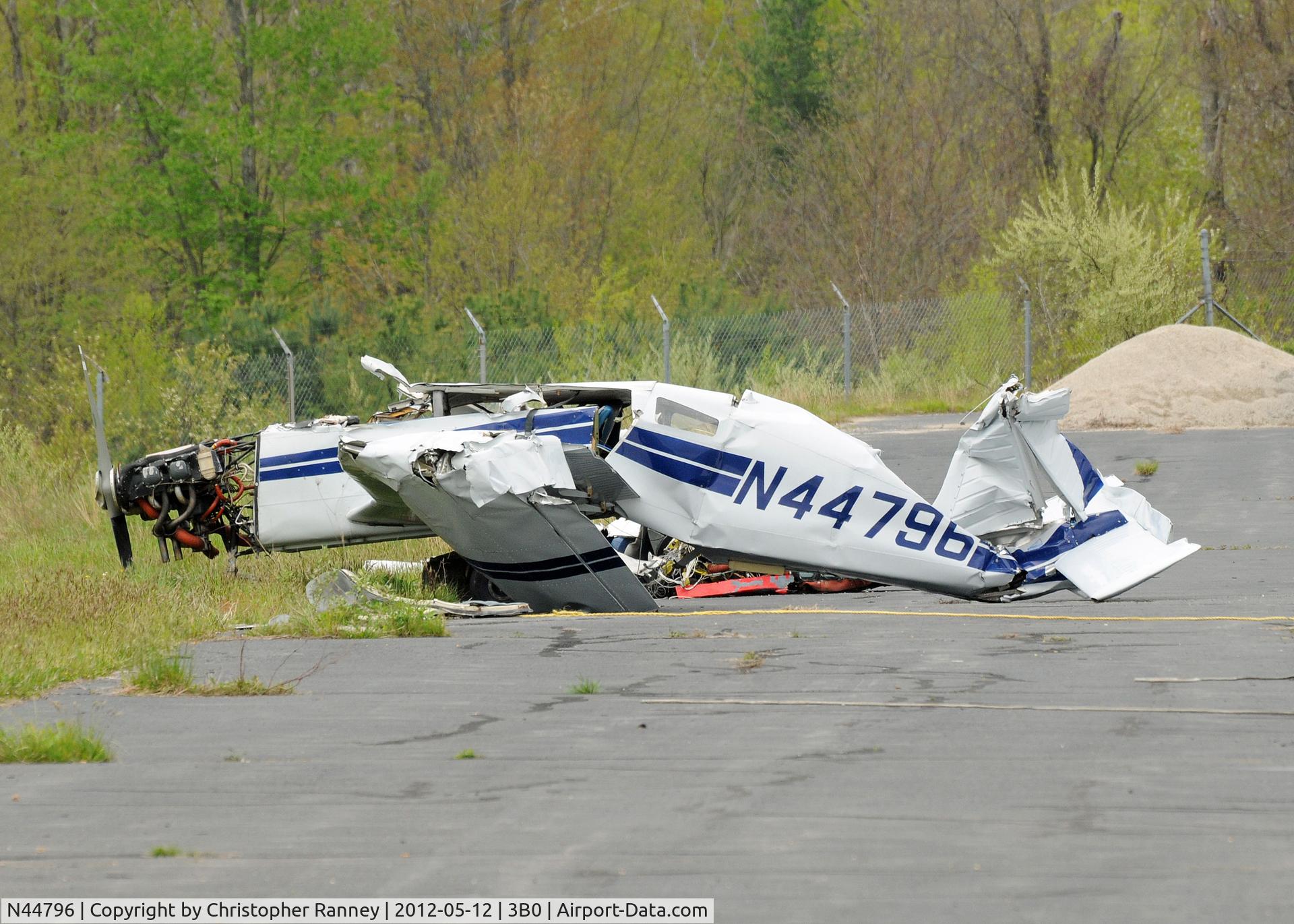N44796, 1974 Piper PA-28-151 C/N 28-7515034, The June 1, 2011 tornado has ended this aircraft's career. Southbridge Muni, Southbridge, MA