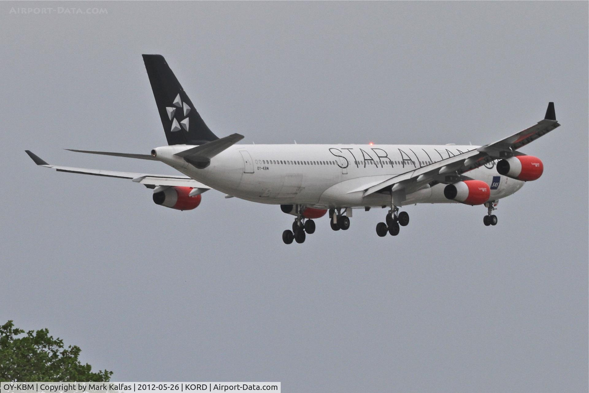 OY-KBM, 2002 Airbus A340-313X C/N 450, SAS/Scandinavian Airlines Airbus A340-313X, SAS934 arriving from Copenhagen /EKCH, RWY 10 approach KORD.