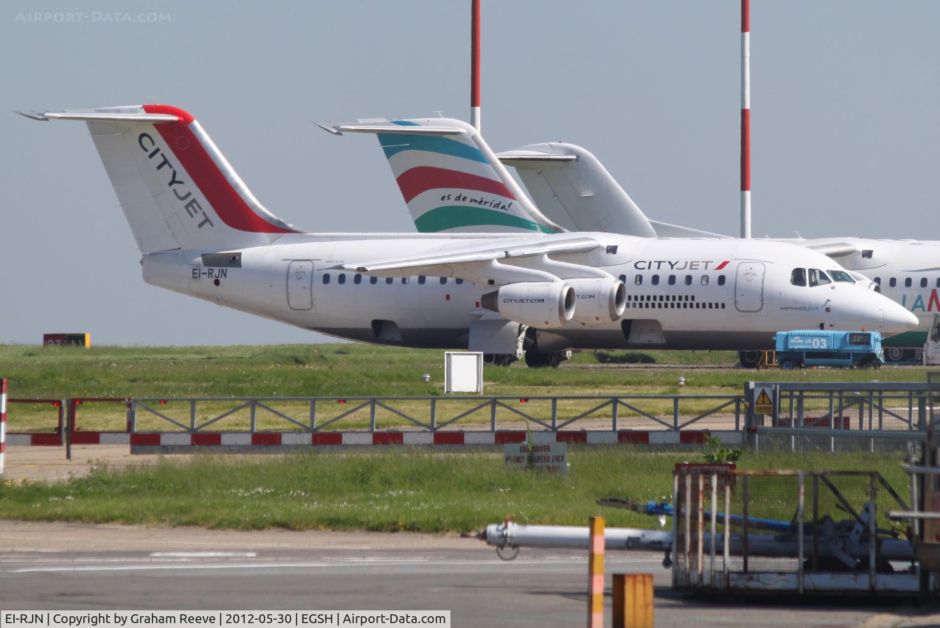 EI-RJN, 1999 BAE Systems Avro 146-RJ85 C/N E.2351, Parked at Norwich.