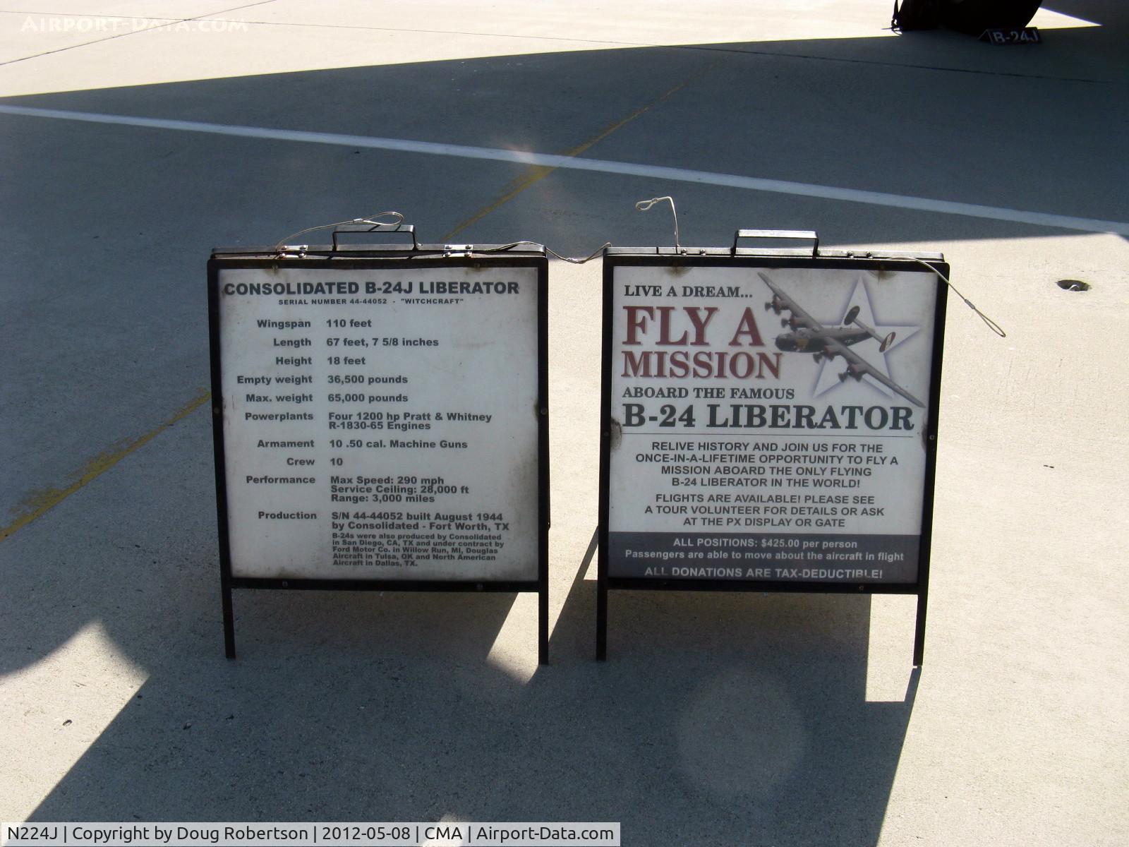 N224J, 1944 Consolidated B-24J-85-CF Liberator C/N 1347 (44-44052), 1944 Consolidated/Hill B-24J LIBERATOR 'Witchcraft', the 'Hill' refers to Hill AFB,  a USAF Aircraft Depot in Utah where rebuilt/restored, info and specs data cards