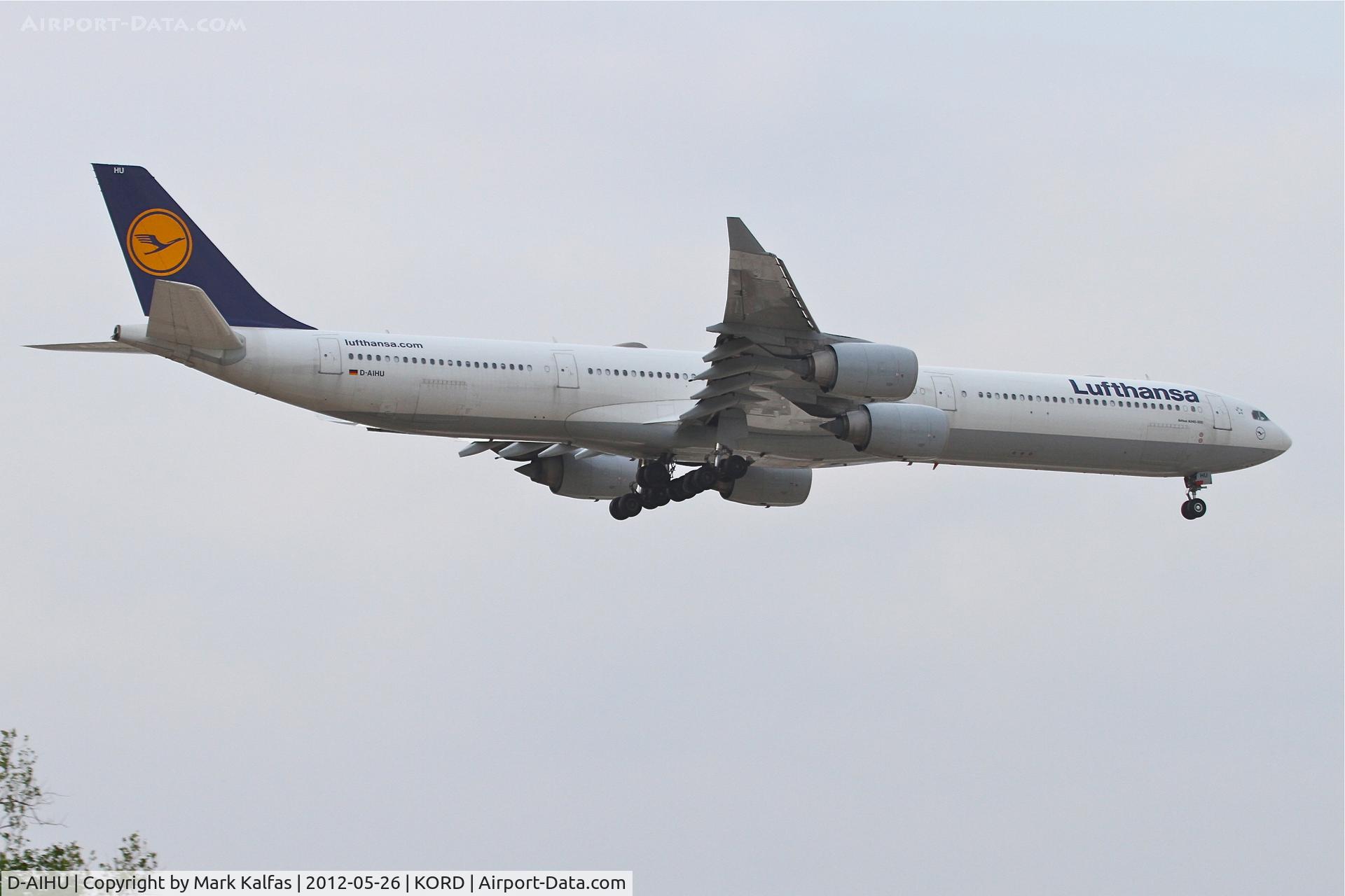 D-AIHU, 2008 Airbus A340-642 C/N 848, Lufthansa Airbus 340-642, DLH434 arriving from  Munich Int'l /EDDM, RWY 10 approach KORD.
