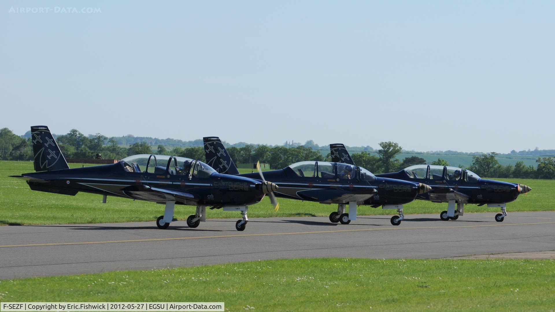 F-SEZF, Socata TB-30 Epsilon C/N 141, 5. French Airforce Patrouille Cartouche Dore ready to display at IWM Duxford Jubilee Airshow, May 2012.