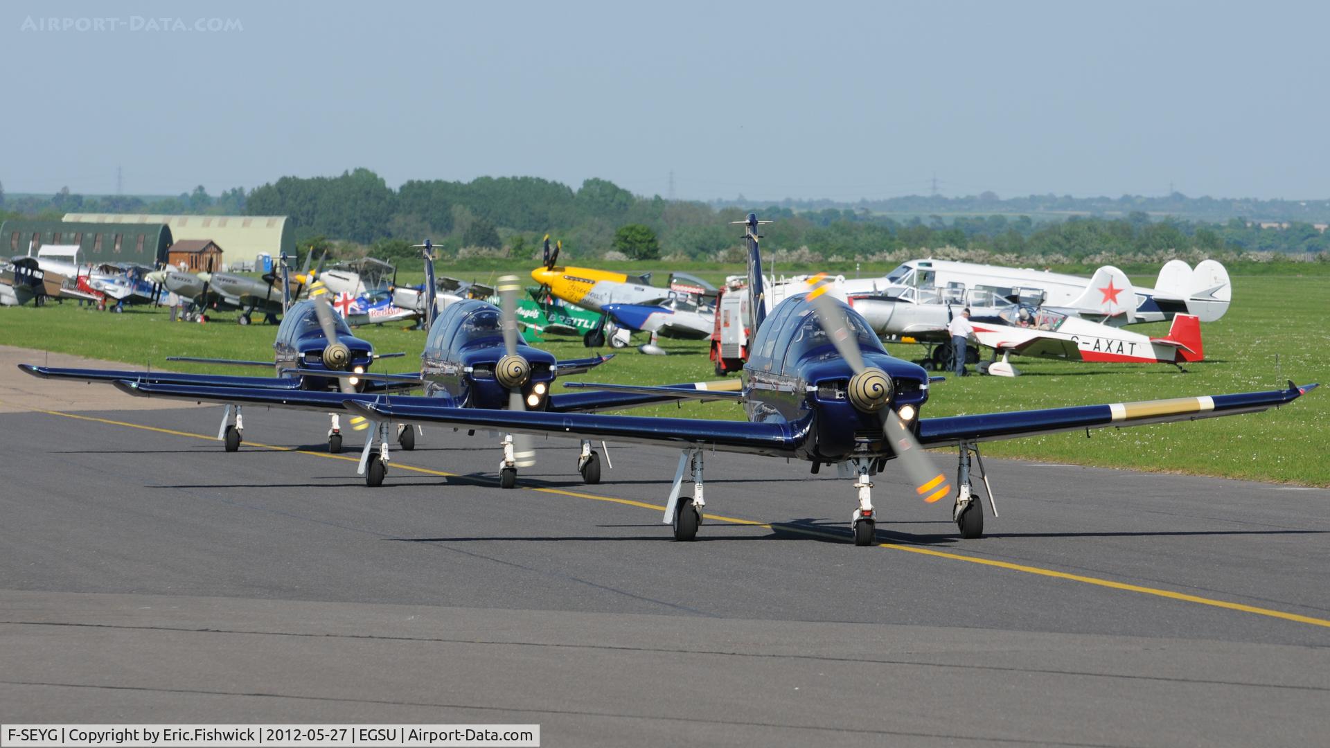 F-SEYG, Socata TB-30 Epsilon C/N 116, 5. French Airforce Patrouille Cartouche Dore preparing to display at IWM Duxford Jubilee Airshow, May 2012.