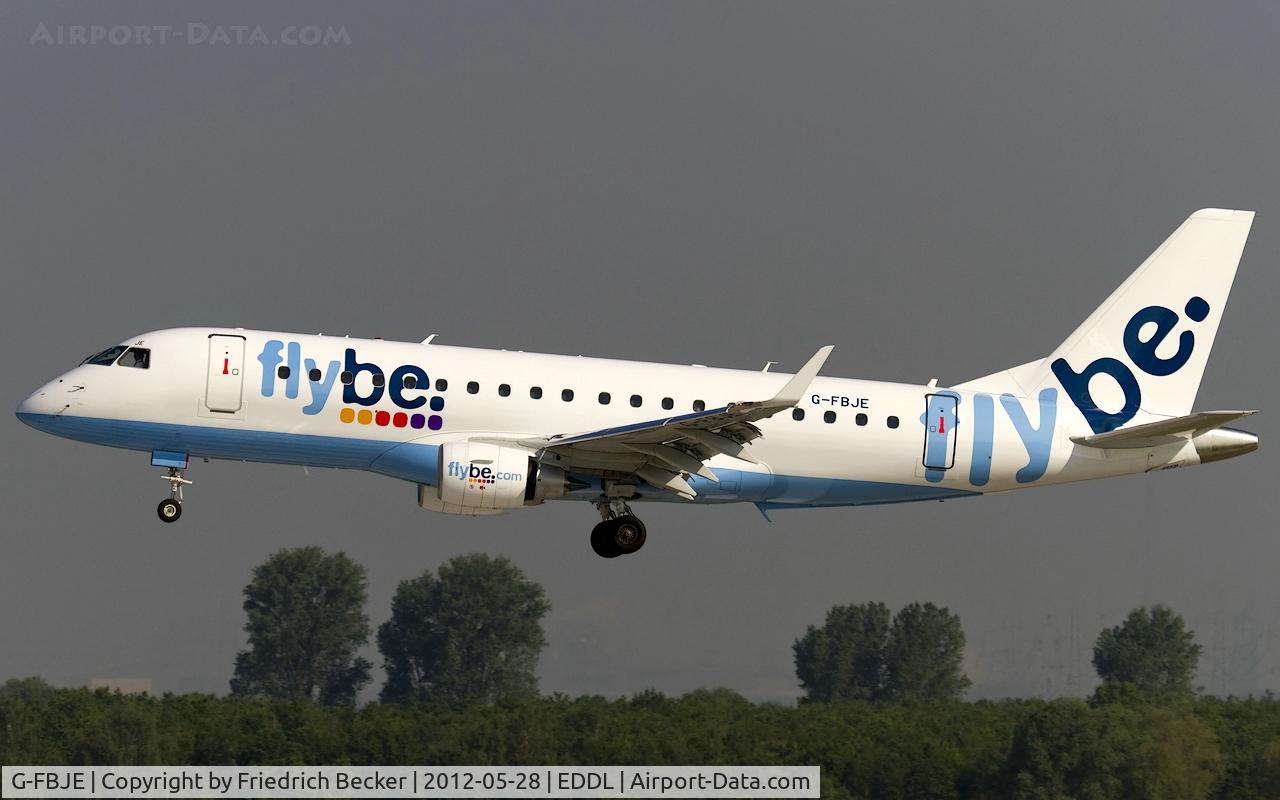 G-FBJE, 2012 Embraer 175STD (ERJ-170-200) C/N 17000336, moments prior touchdown
