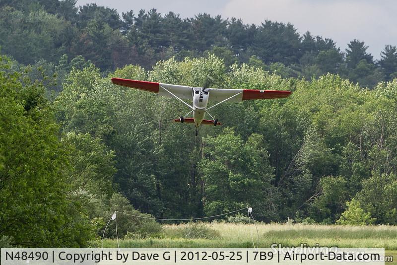 N48490, 1956 Cessna 305C (0-1E) C/N 24563, Picking up a banner at Ellington, CT