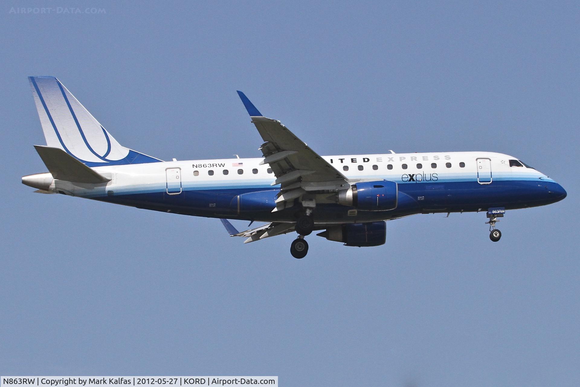 N863RW, 2005 Embraer 170SE (ERJ-170-100SE) C/N 17000100, Shuttle America/United Express Embraer ERJ 170-100 SE, TCF3468 arriving from Albuquerque Intl Sunport /KABQ, RWY 14R approach KORD.
