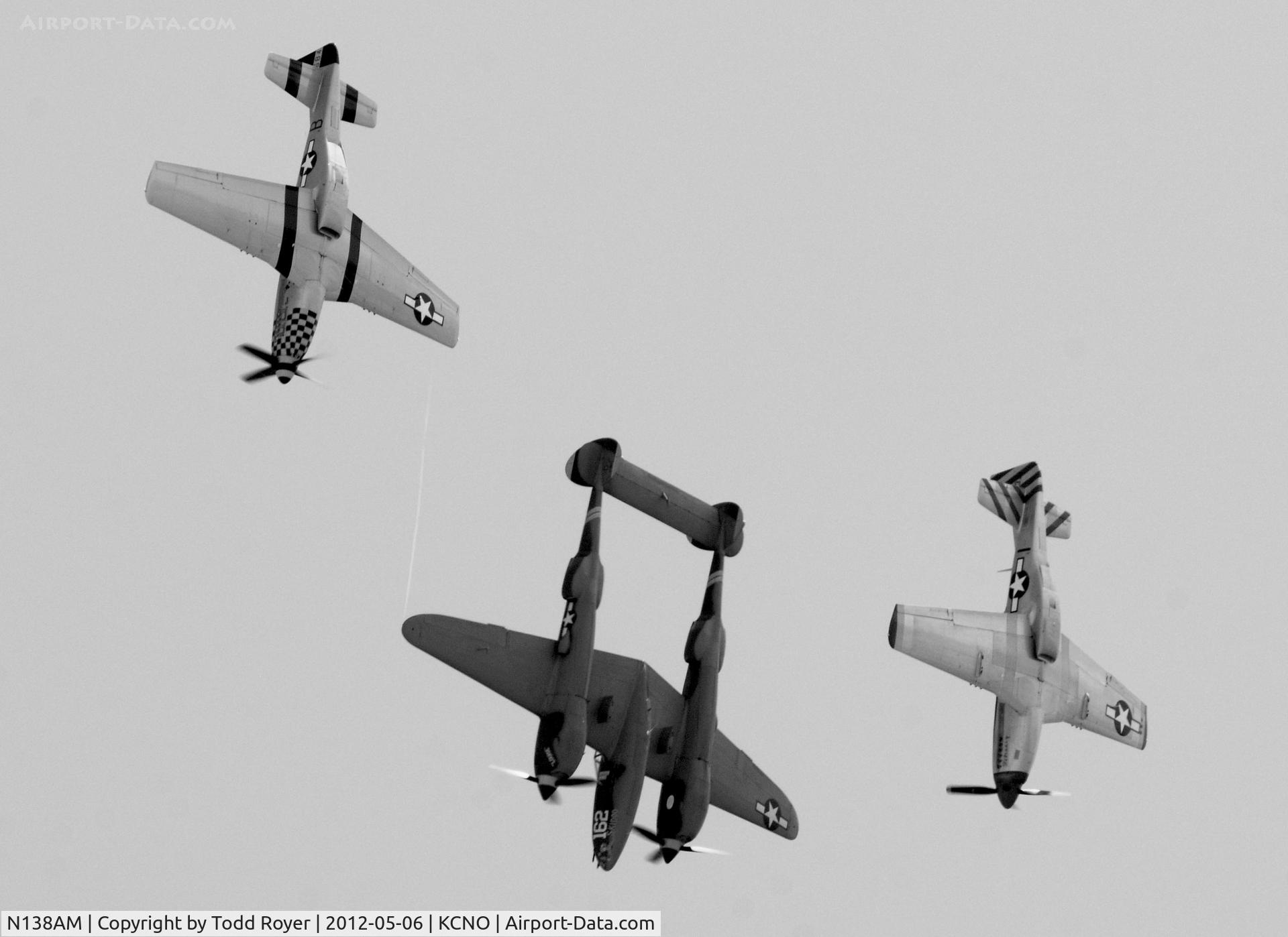 N138AM, 1943 Lockheed P-38J Lightning C/N 44-23314, The Horsemen performing at 2012 Chino Airshow