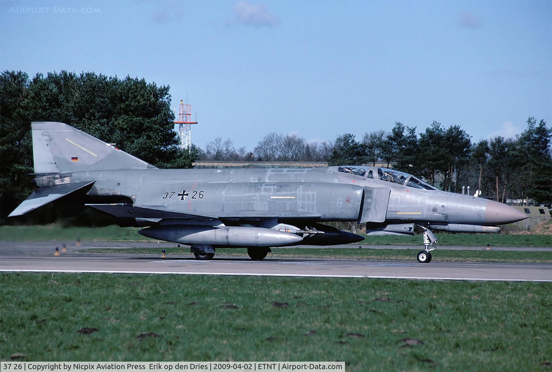 37 26, 1972 McDonnell Douglas F-4F Phantom II C/N 4413, QRA-bird F-4FKWS 3726 entering the runway at Wittmund AB