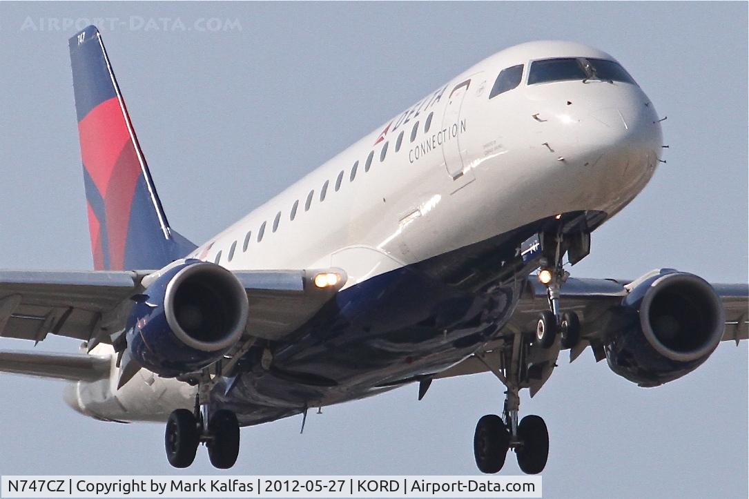N747CZ, Embraer 170LR (ERJ-170-100LR) C/N 17000187, Compass Airlines/Delta Connection Embraer ERJ 170-100 LR, CPZ5818 arriving from MSP, RWY 14R approach KORD.