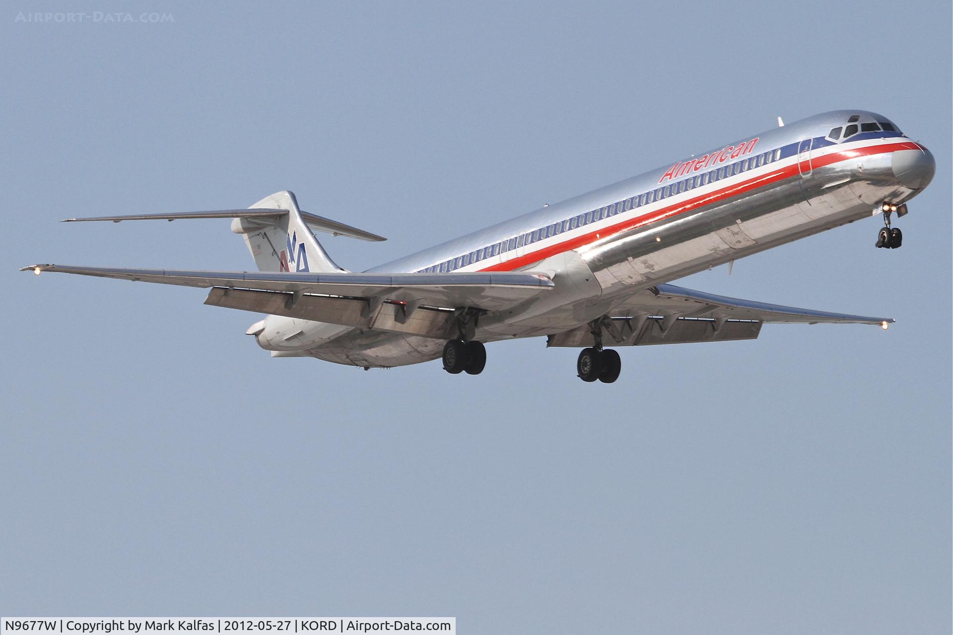 N9677W, 1999 McDonnell Douglas MD-83 (DC-9-83) C/N 53627, American Airlines McDonnell Douglas DC-9-83, AAL782 arriving from Kansas City Int'l /KMCI, RWY 14R approach KORD.