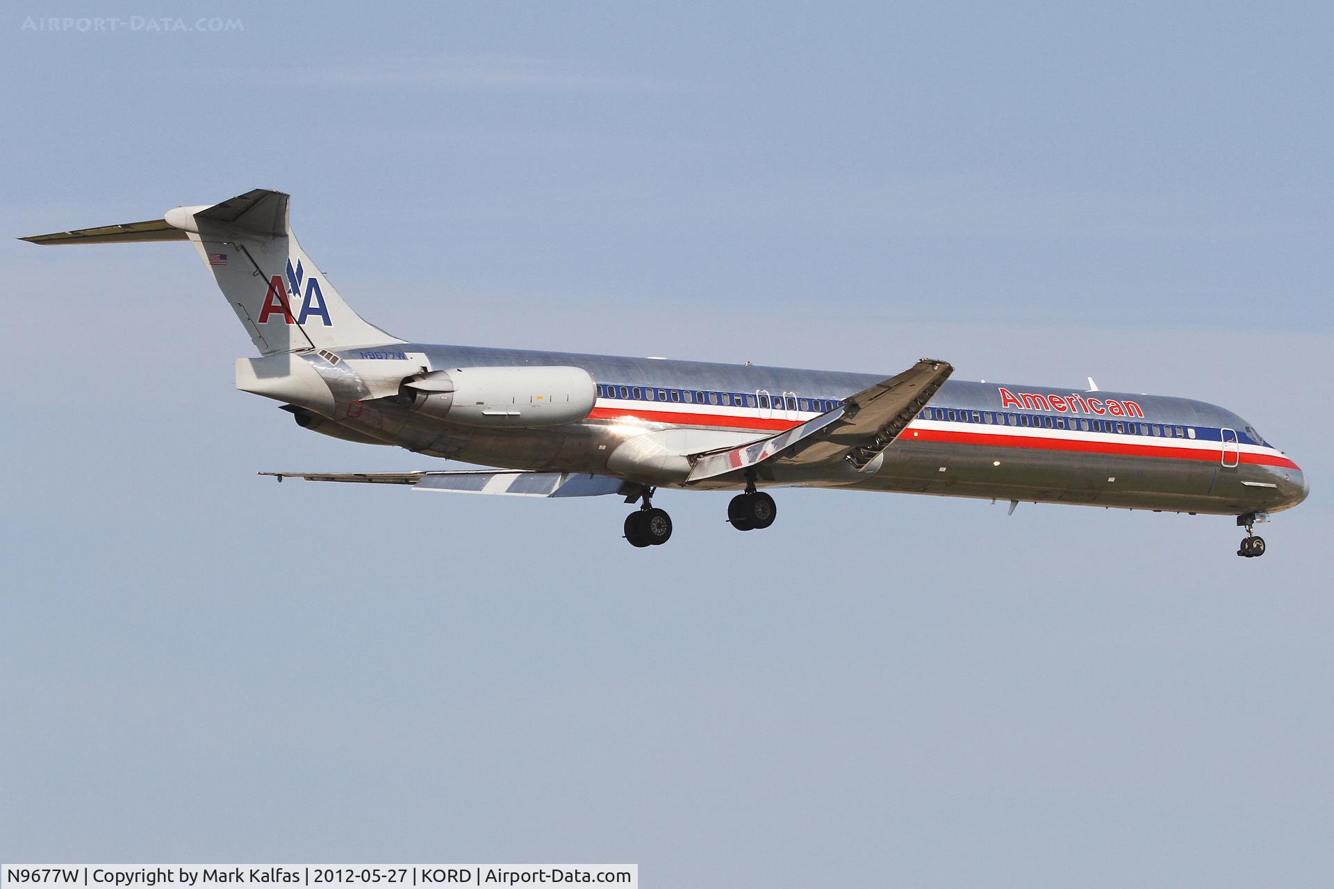 N9677W, 1999 McDonnell Douglas MD-83 (DC-9-83) C/N 53627, American Airlines McDonnell Douglas DC-9-83, AAL782 arriving from Kansas City Int'l /KMCI, RWY 14R approach KORD.