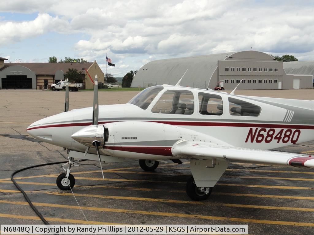 N6848Q, 1964 Beech 95-B55 (T42A) Baron C/N TC-669, Fueling at Fleming Field, So St Paul, MN