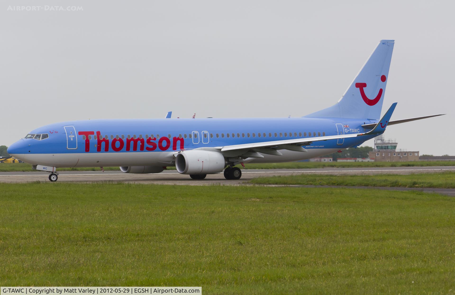 G-TAWC, 2012 Boeing 737-8K5 C/N 39922, About to depart EGSH.