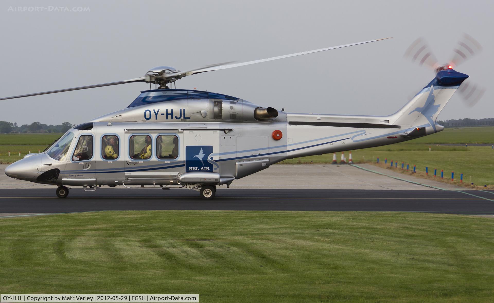 OY-HJL, 2009 AgustaWestland AW-139 C/N 31245, About to depart on its flight to the North Sea.