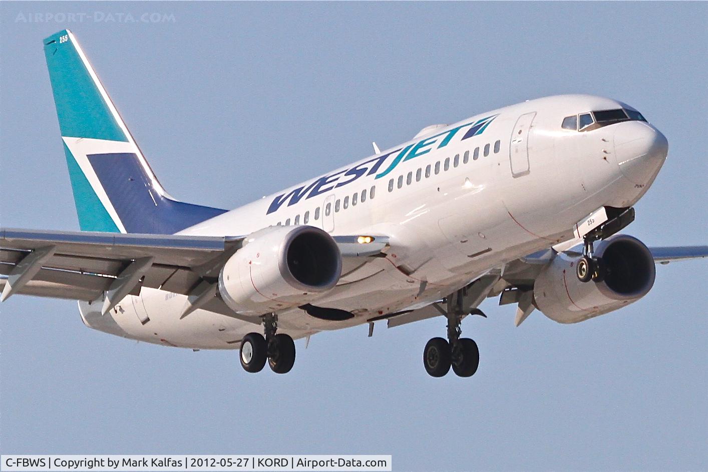 C-FBWS, 2009 Boeing 737-7CT C/N 37008, WestJet Boeing 737-7CT, WJA1688 arriving from Vancouver Int'l/CYVR, RWY 14R approach KORD.