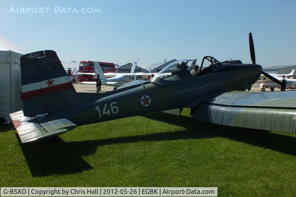G-BSXD, 1977 Soko P-2 Kraguj C/N 030, at AeroExpo 2012