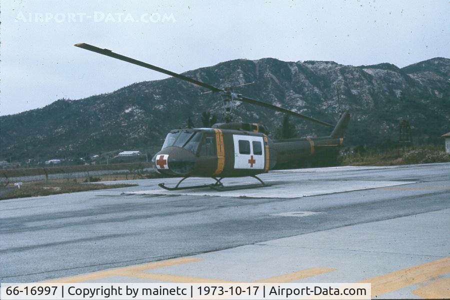 66-16997, 1966 Bell UH-1H Iroquois C/N 9191, I was a crew chief in the 377 Medical Company (AA)  Korea. This was my bird during my tour there 73-74. More pic can be seen on my Flickr account.   http://www.flickr.com/photos/mainetc/collections/72157626145909992 