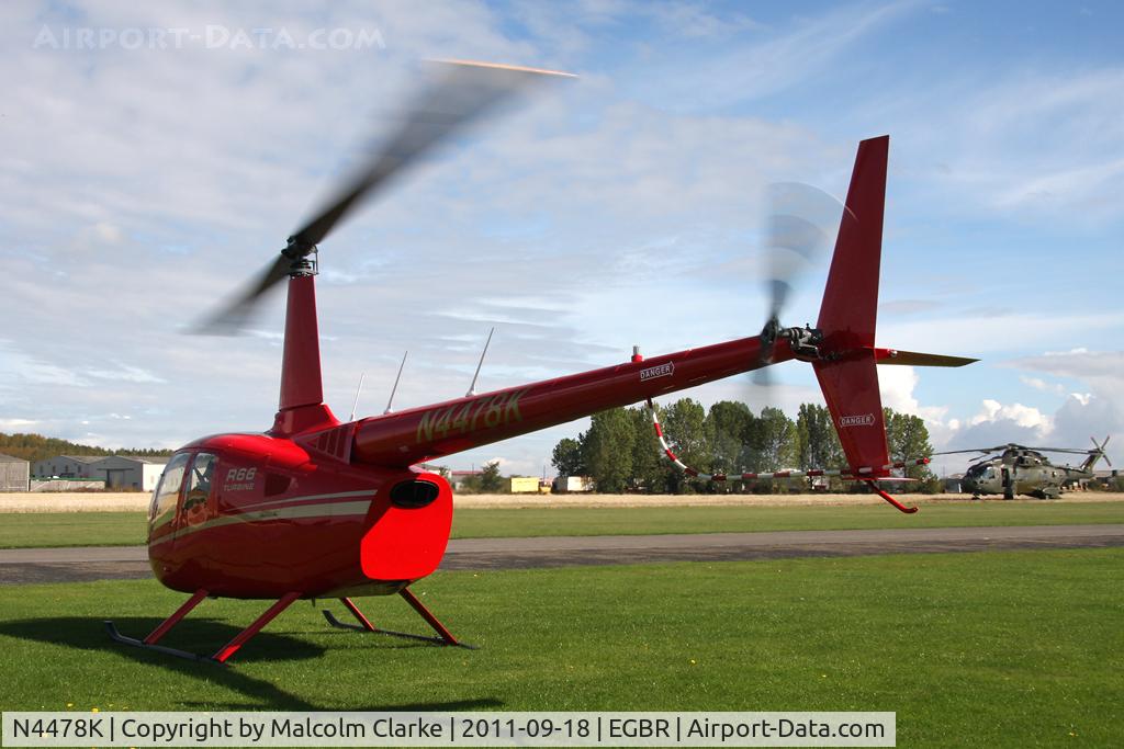 N4478K, 2011 Robinson R66 Turbine C/N 0031, Robinson R66 Turbine at Breighton Airfield, September 2011.