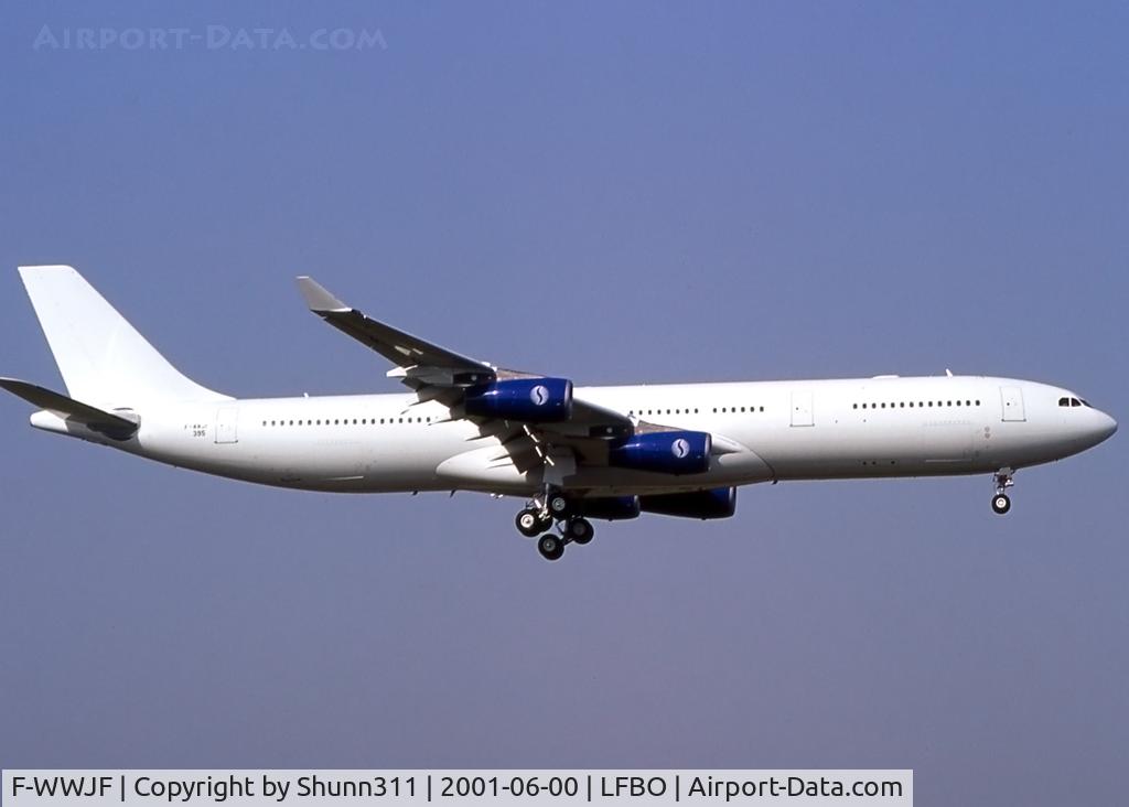 F-WWJF, 2001 Airbus A340-313 C/N 395, C/n 395 - Intended for Sabena but ntu due to ceassing operation... Flying with Sabena engines c/s during test before delivery to Canada 3000 as C-GZIA