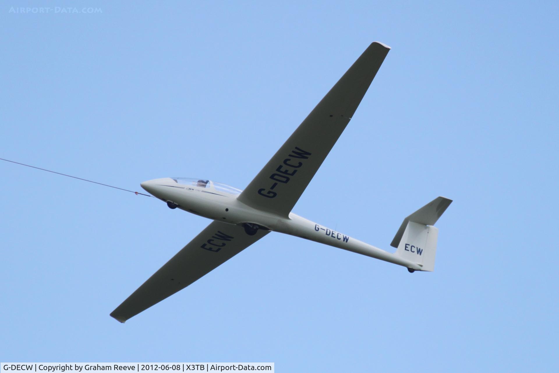 G-DECW, 1980 Schleicher ASK-21 C/N 21008, Under tow from Tibenham.