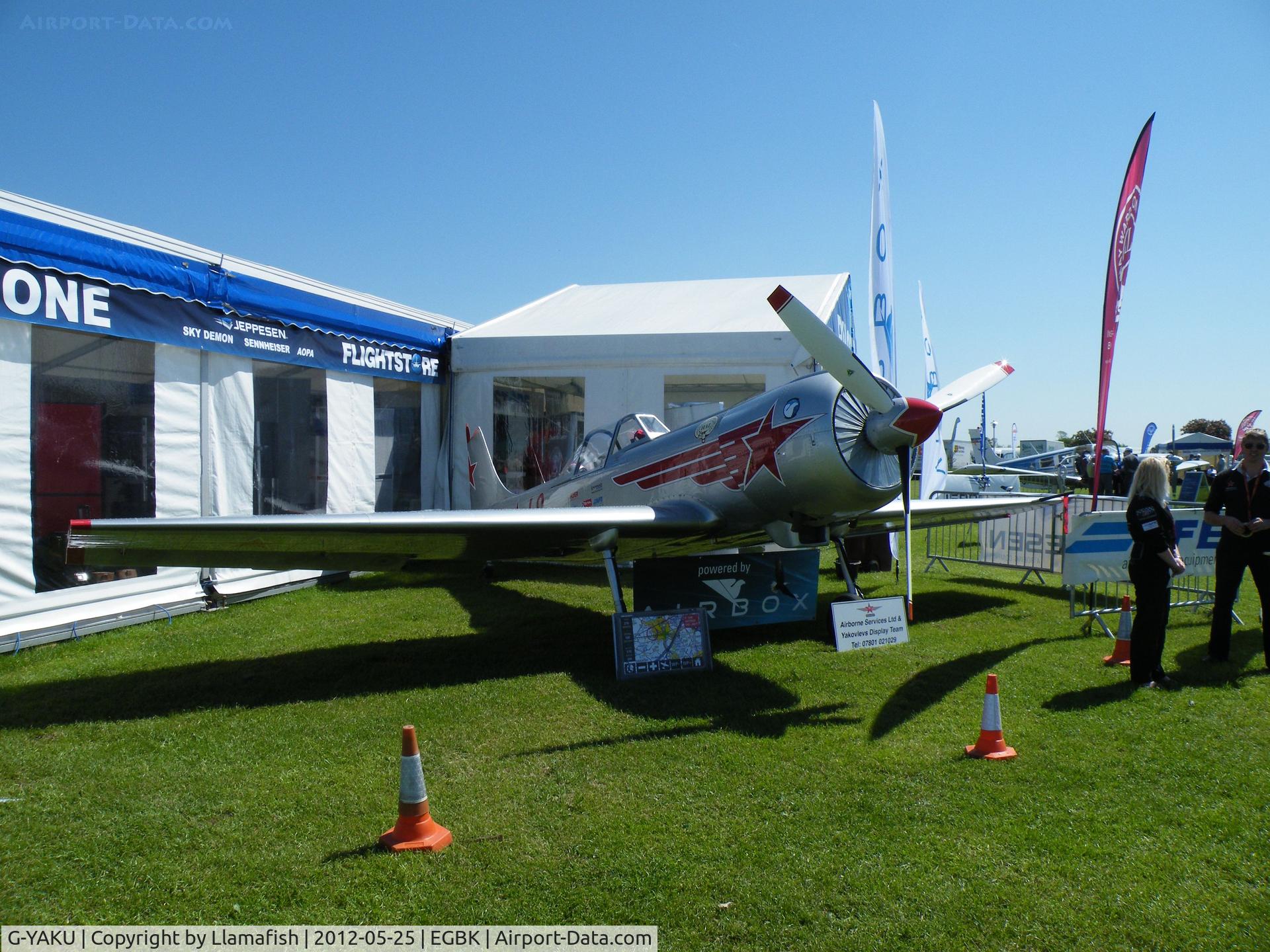 G-YAKU, 1982 Yakovlev Yak-50 C/N 822305, Yakovlevs Aerobatic Display Team 49 (G-YAKU) at the AeroExpo event at Sywell Aerodrome, Northamptonshire, UK, 25th May 2012.