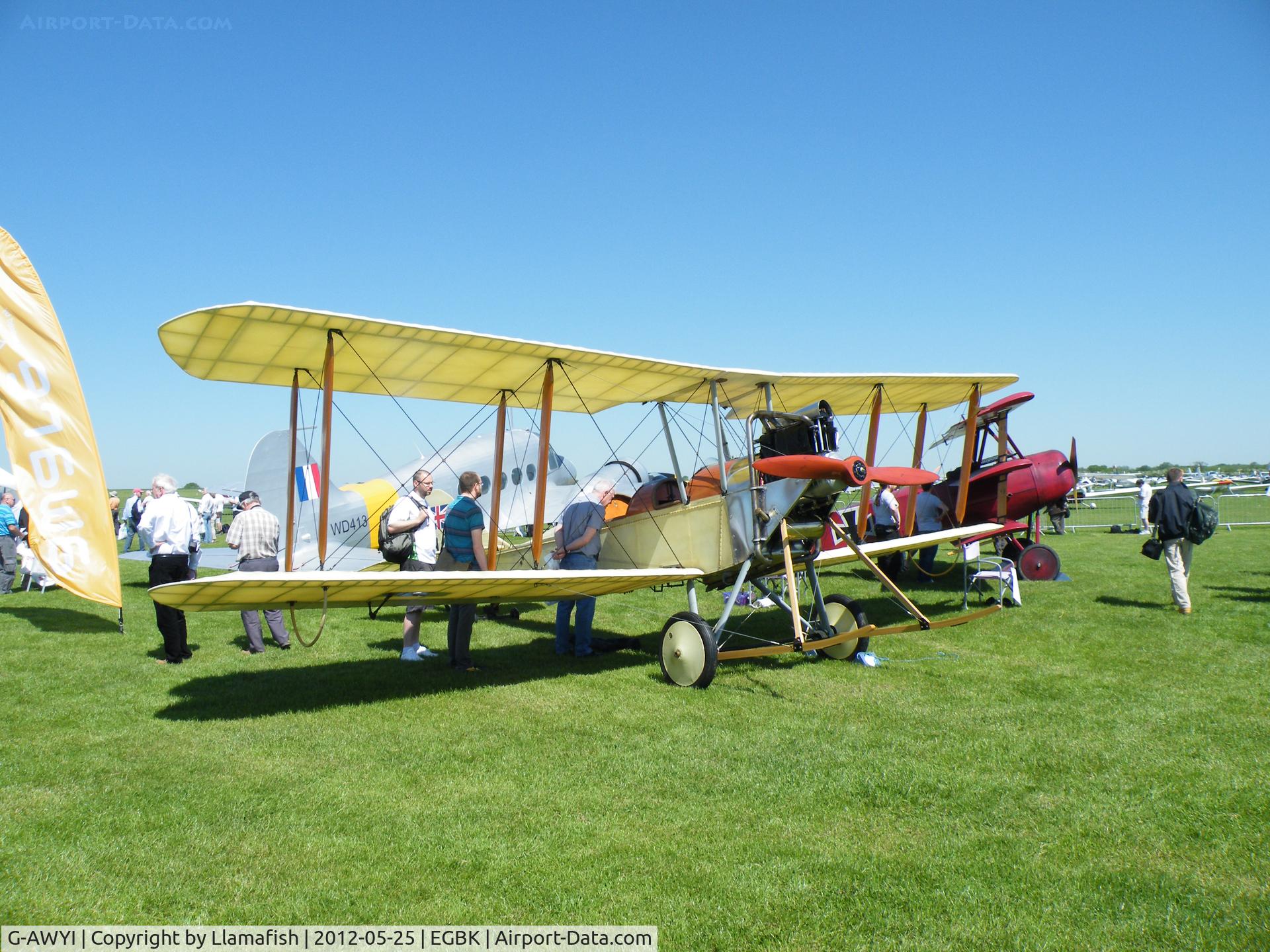 G-AWYI, 1969 Royal Aircraft Factory BE-2c Replica C/N 001, Replica Bi-plane G-AWYI at the AeroExpo event at Sywell Aerodrome, Northamptonshire, UK, 25th May 2012.
